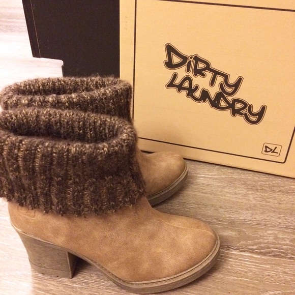 Dirty Laundry Shoes - Tan Block Heeled Faux Leather Sweater Ankle Boots